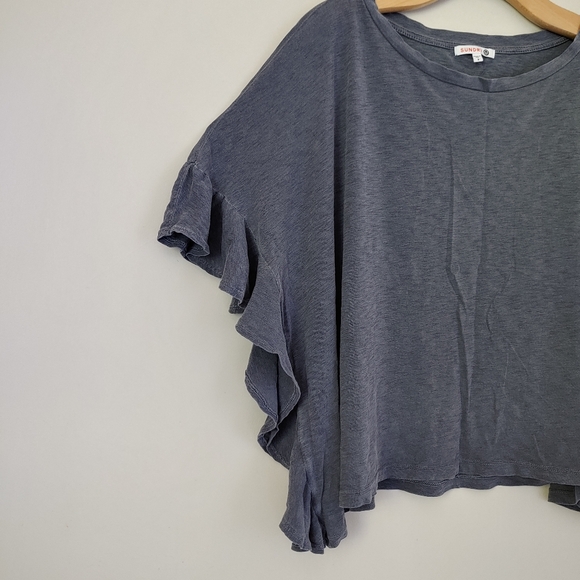 Sundry Ruffle Sleeve Tee Boxy Short Sleeve Top Pima Cotton Size Large - Picture 8 of 15